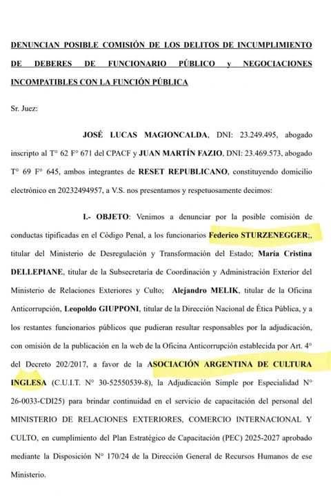 Denuncia Sturzenegger